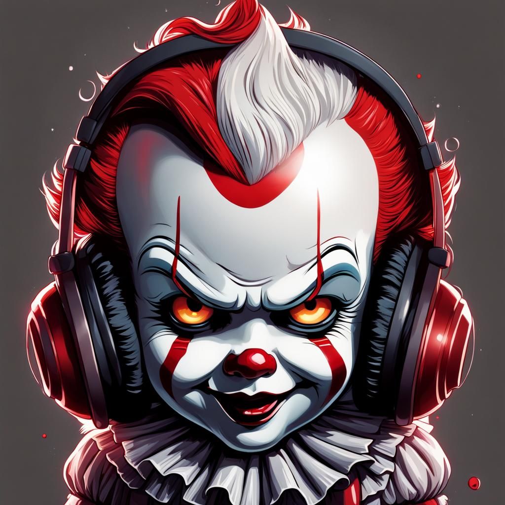 Chibi Pennywise with Headphones: Horror Art