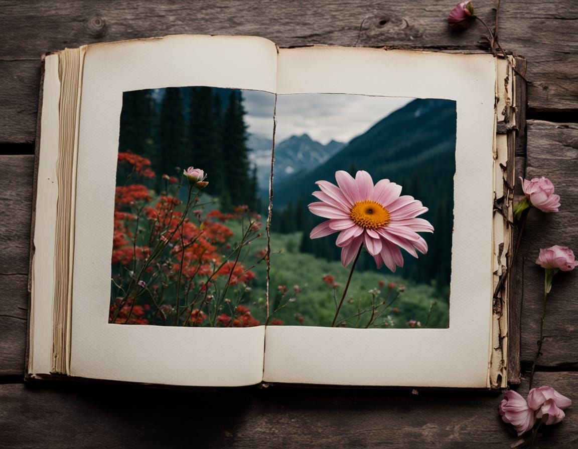 Vintage Photo Album with Pressed Flower
