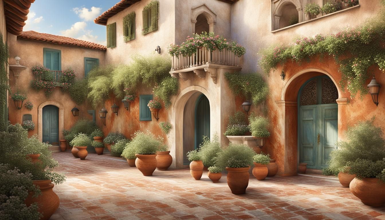 Mediterranean Courtyard with Terracotta and Stone