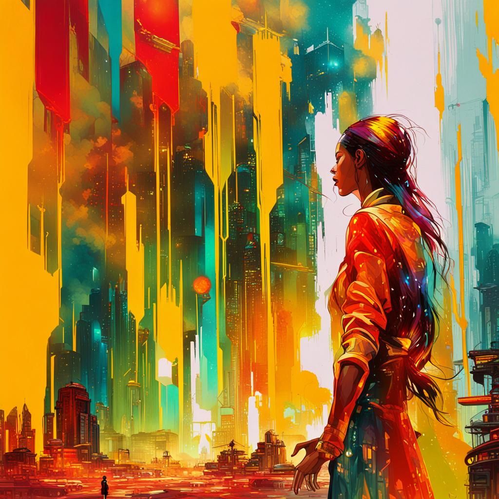 Futuristic Woman in Neon Metropolis: Cyberpunk Art