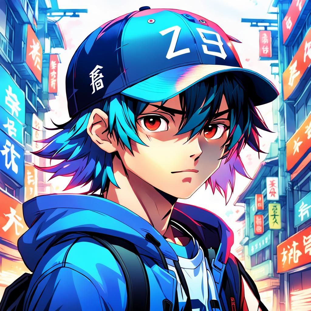 Anime Style Portrait of College Man in Cap