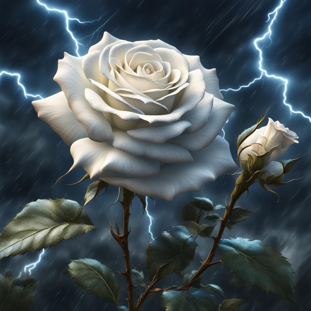 White Rose Bathed in Lightning: Fantasy Concept Art