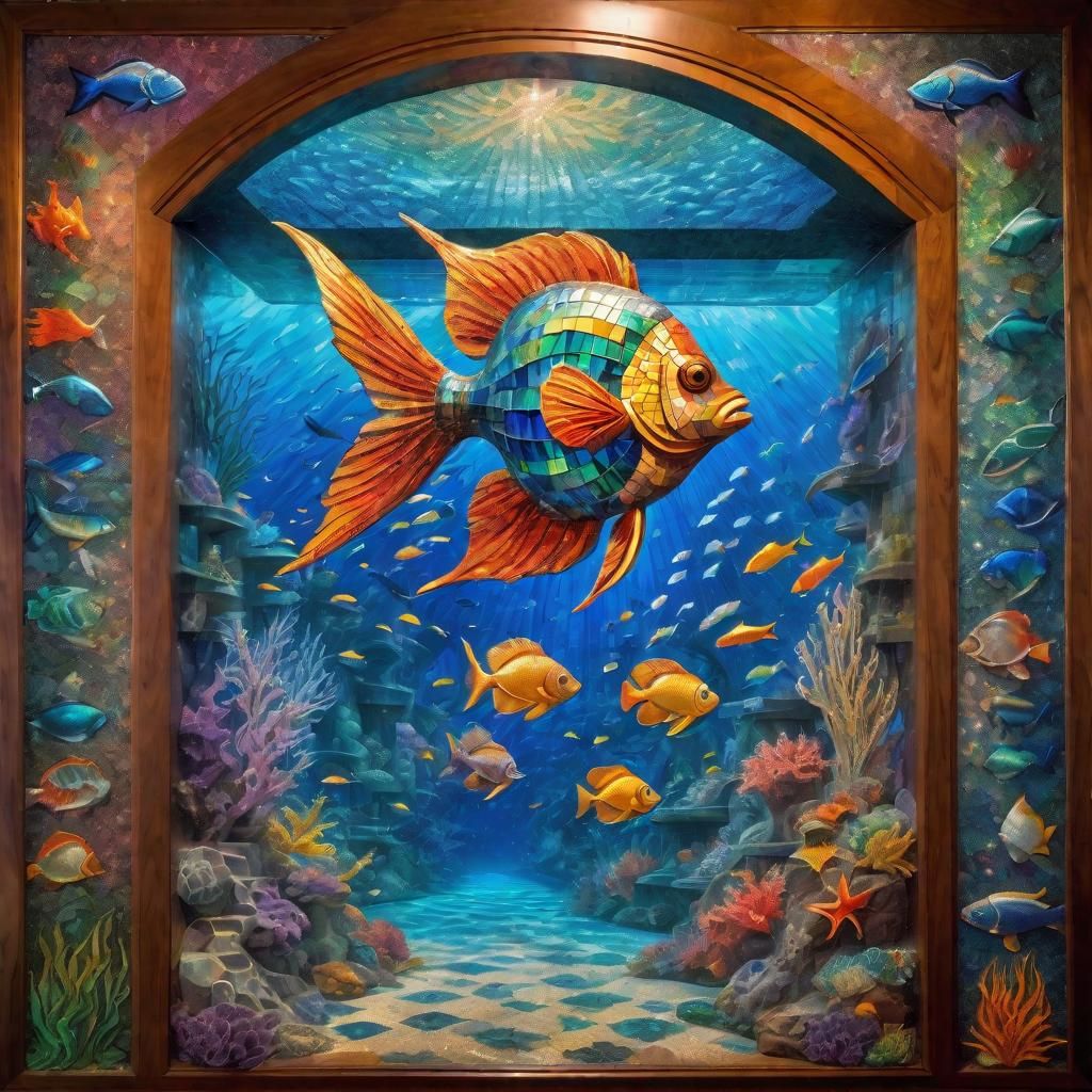 Underwater Mosaic with Colorful Fish and Flora