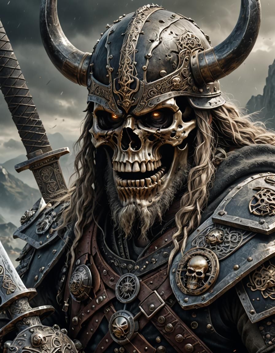 Viking Skull Samurai in Steampunk Digital Art