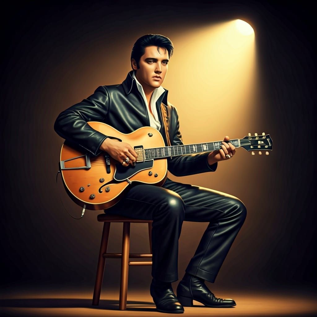 Elvis Presley Portrait in Leather, Oil Painting