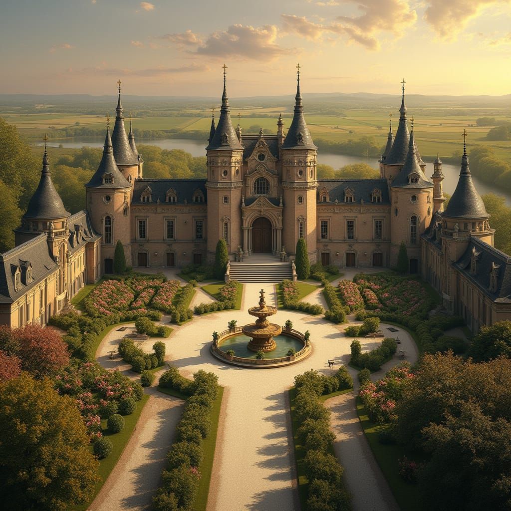 Baroque Palace and Garden at Sunset