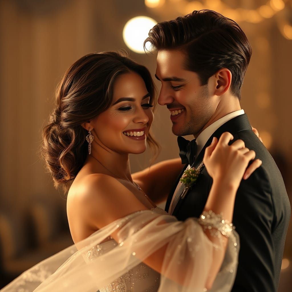 Romantic Couple Dancing Under Moonlight, Nebula Dress