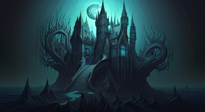 Grotesque Gothic Castle in Cosmic Horror Style