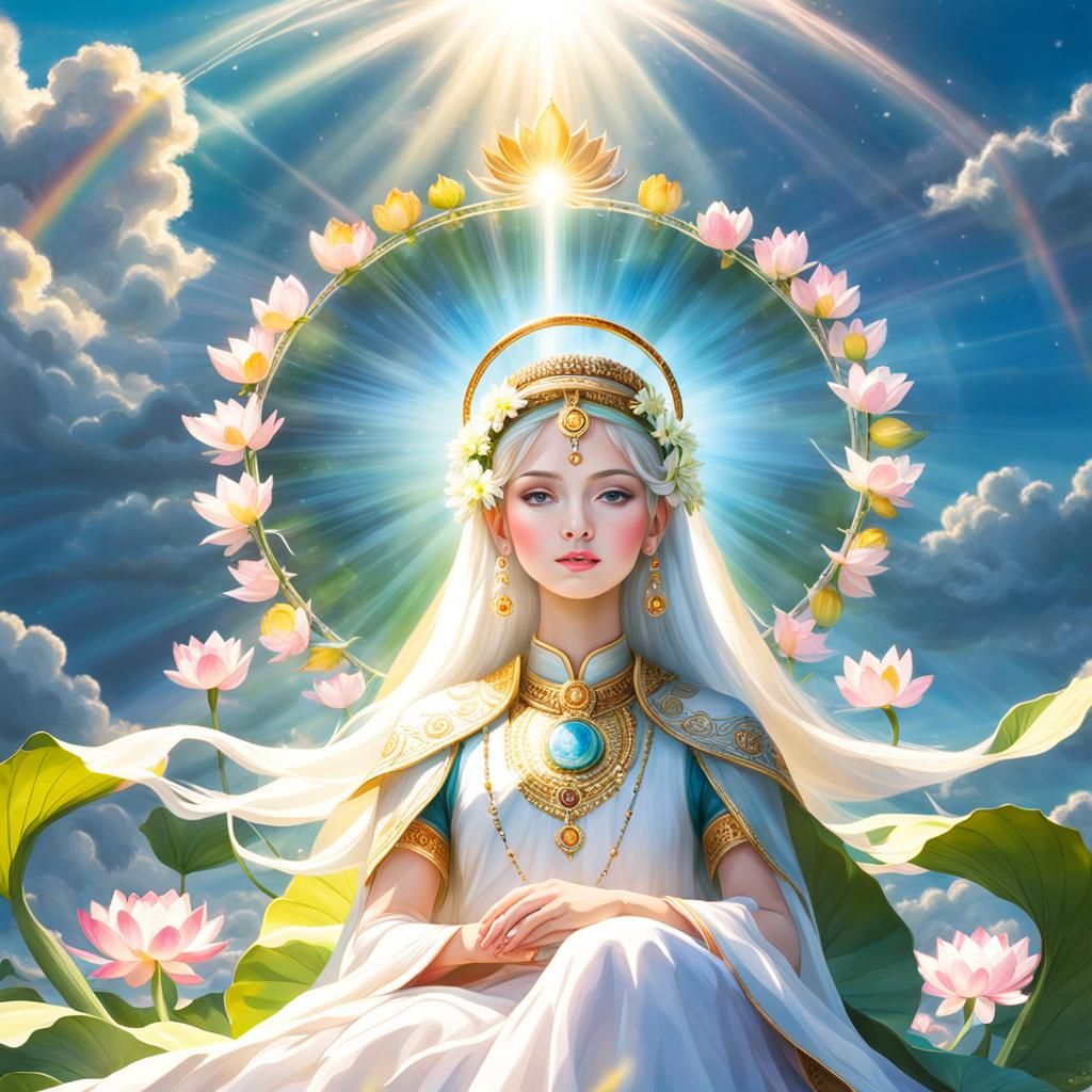 Guanyin with Halo on Lotus Flower