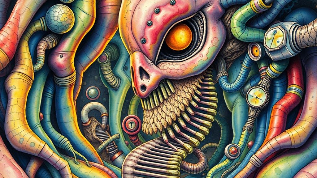 Surreal Sci-Fi Scene by Escher, Giger and Rackham