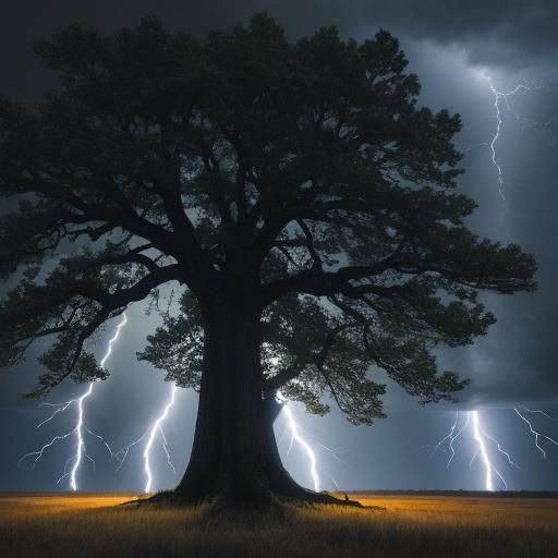 Early Morning Lightning Strikes Tree During Storm