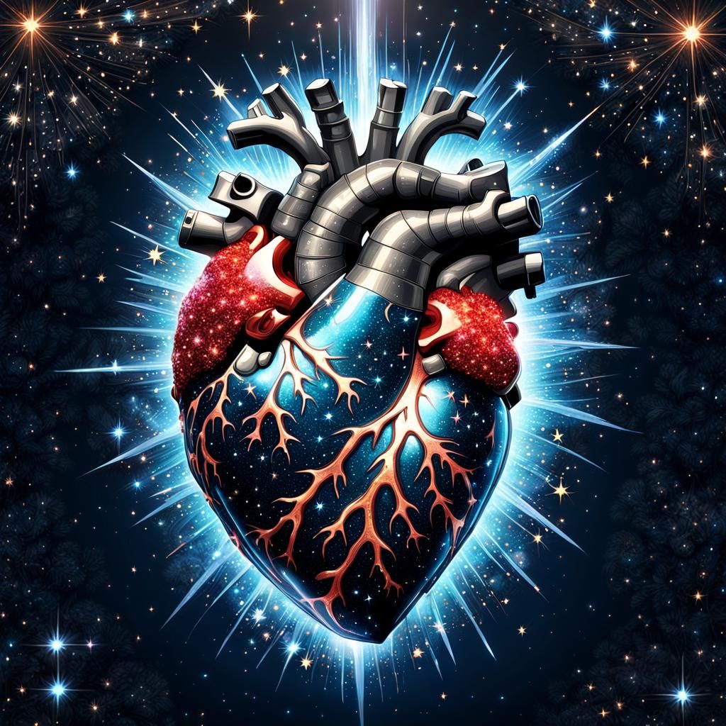 Sparkling Heart in Stardust Space, Digital Art