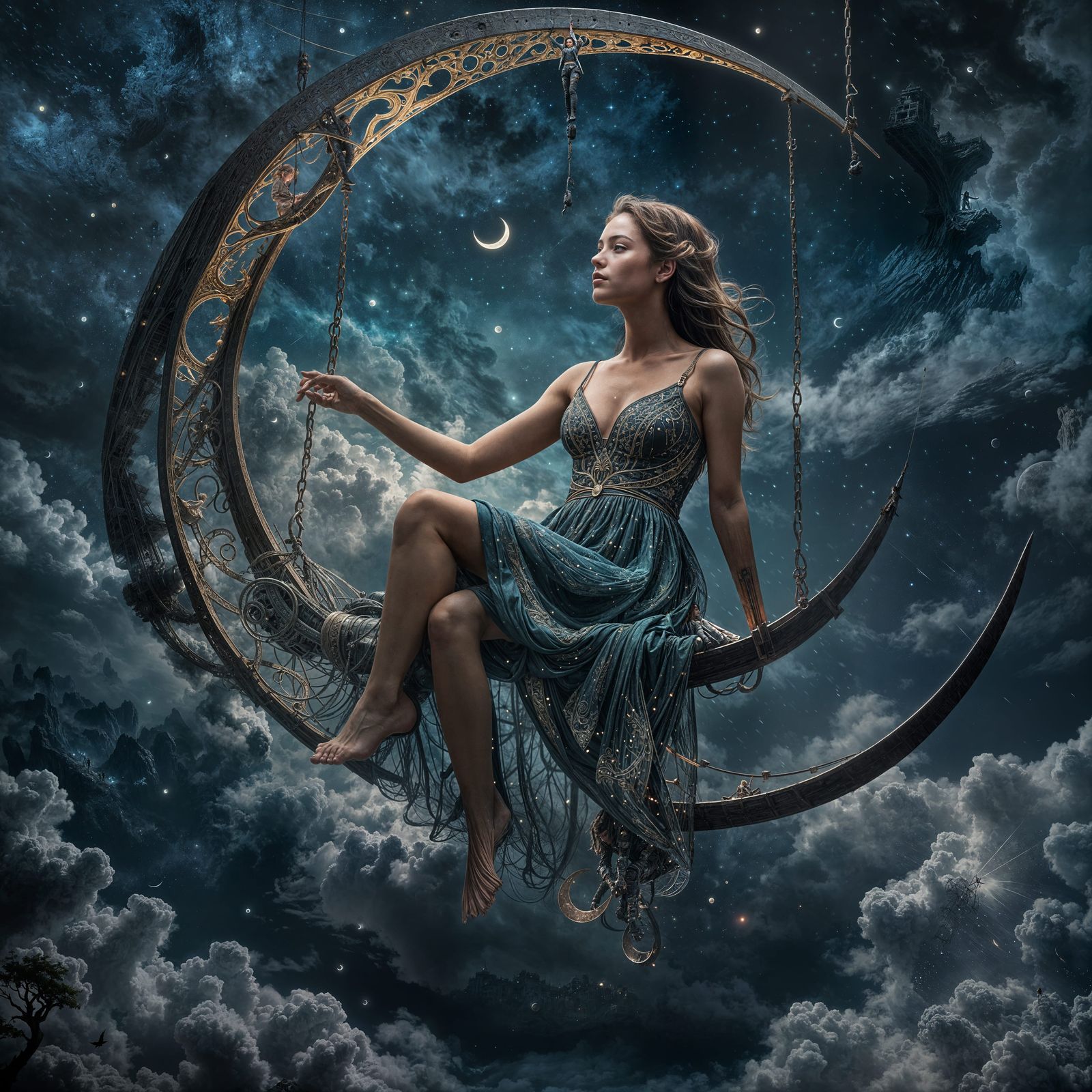 Girl on Moon Swing: Surreal Fine Art Landscape