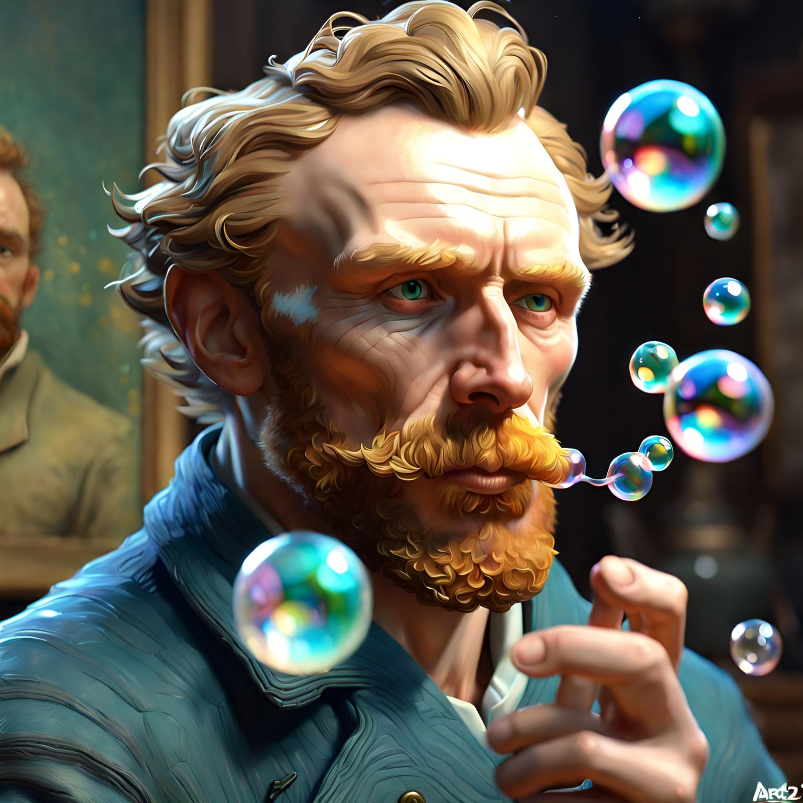 Van Gogh Blowing Bubbles: Detailed 3D Portrait