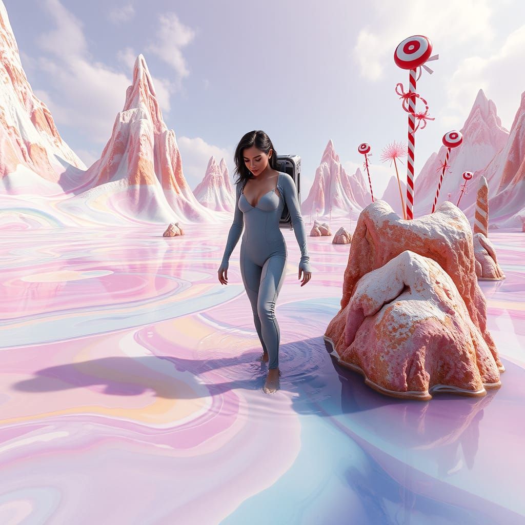 Ethereal Space Explorer in Vibrant, Dreamlike Landscape