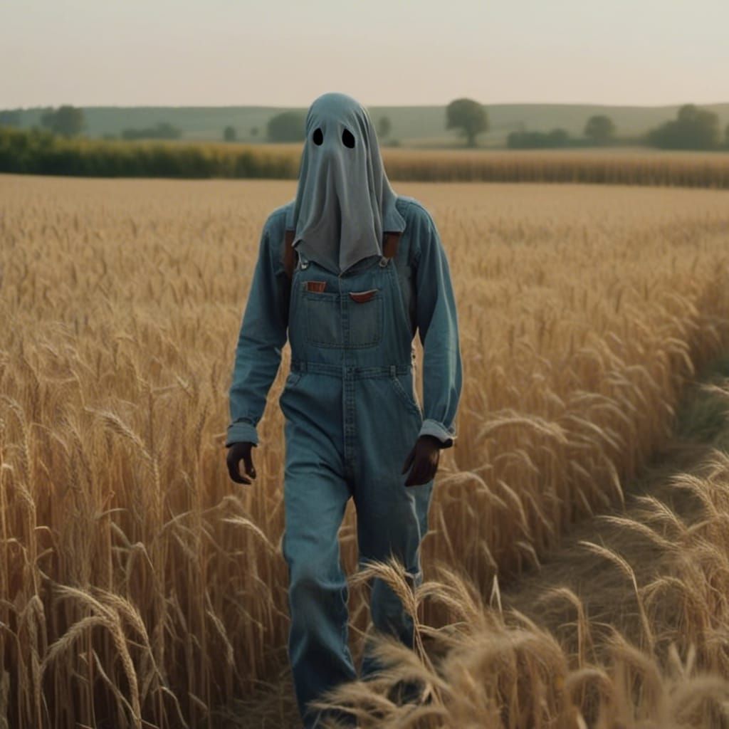 Denim Figure in Golden Wheat Field