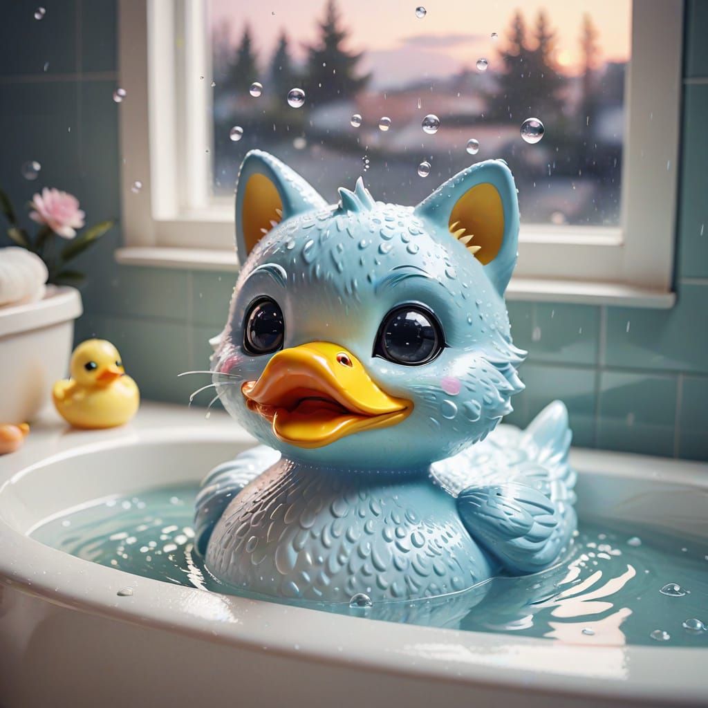 Whimsical Rubber Duck in Japanese Kawaii Art