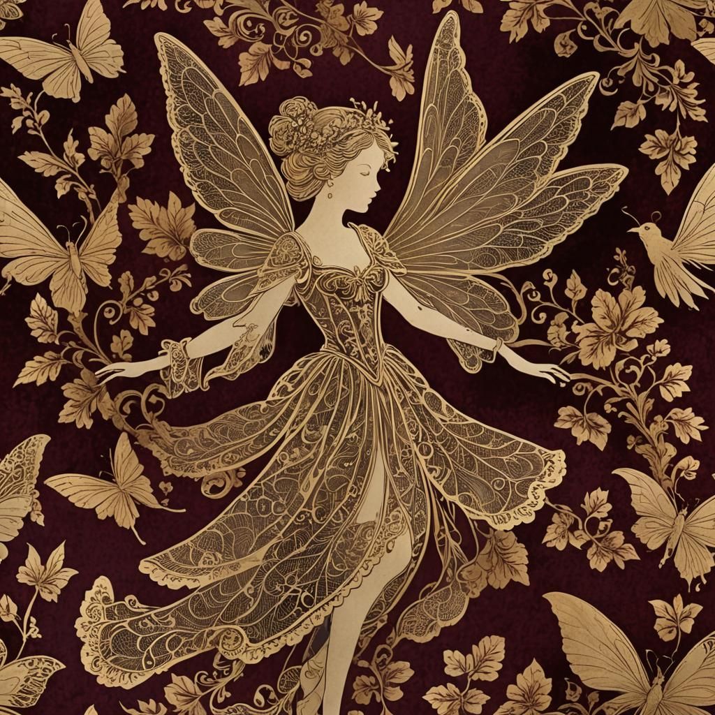 Ethereal Fairy Silhouette on Maroon Velvet