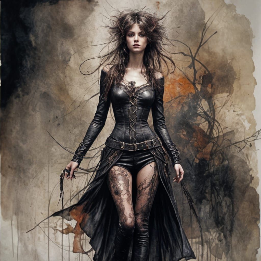 Goth Girl in Ink Style with Lace Details