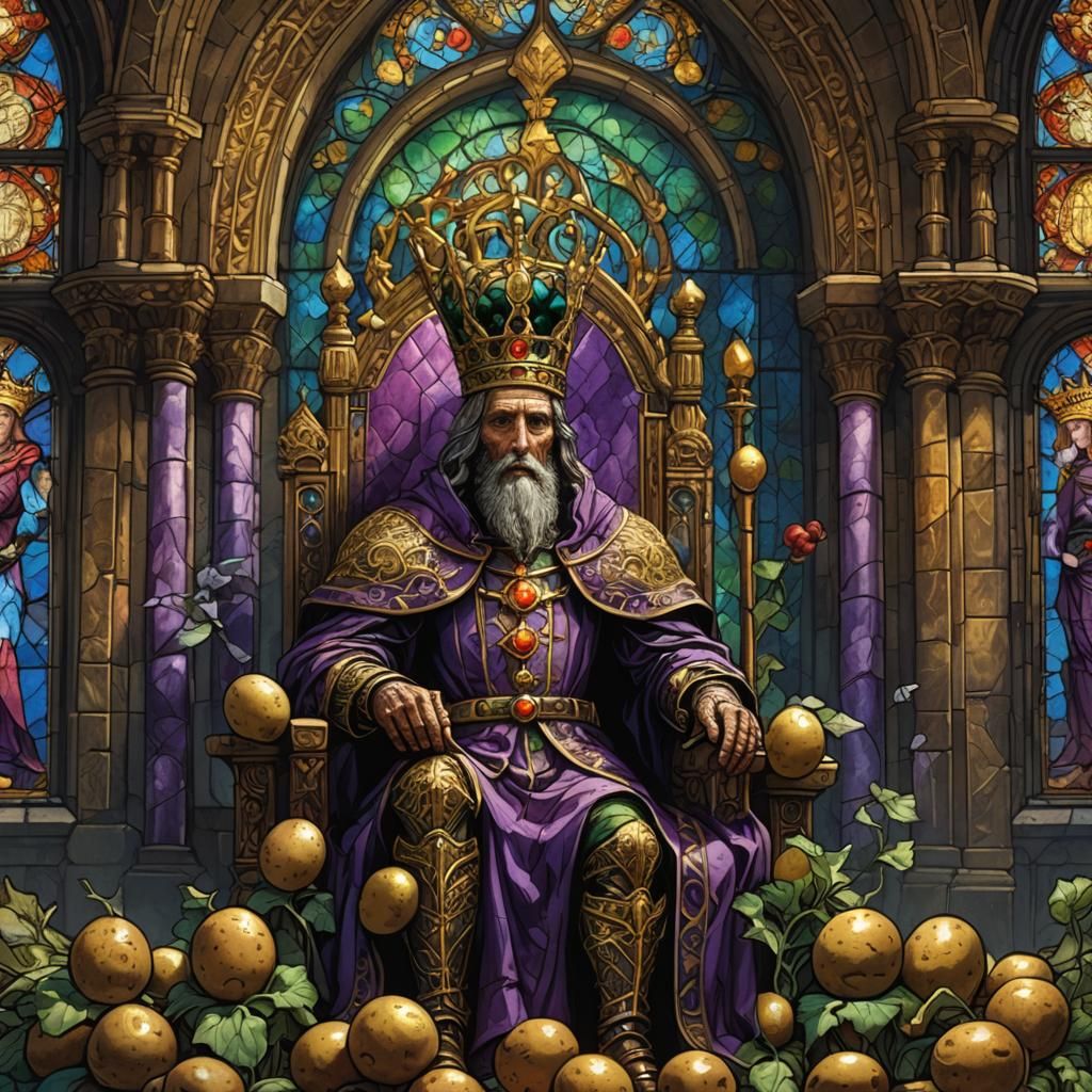 Potato King on Throne in Ornate Hall