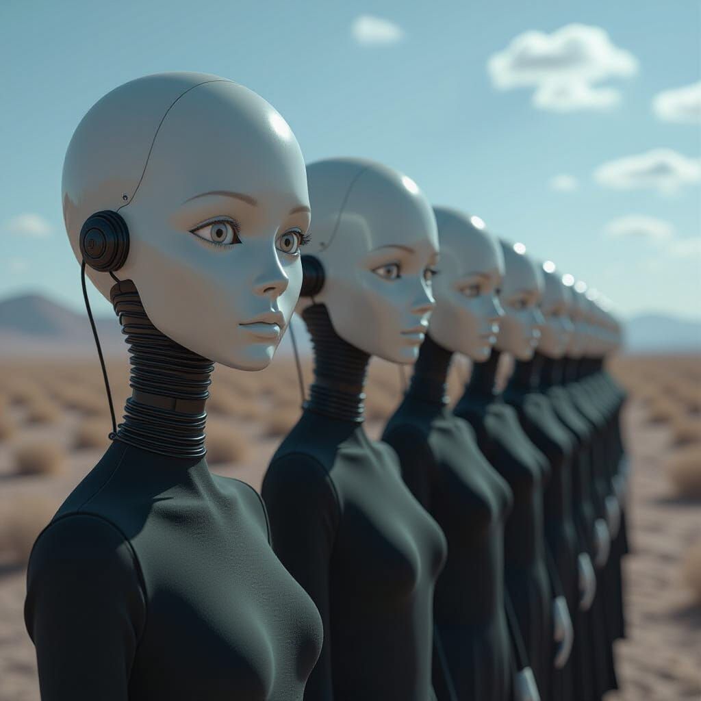 Dystopian Plastic Dolls In Surreal Landscape