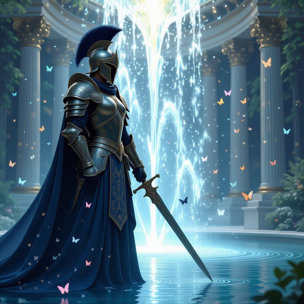 Celestial Soldier Guards Stardust Fountain as Matte Painting