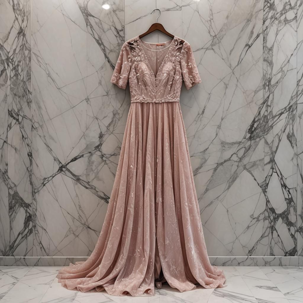 Elegant Light Red Wedding Dress on Marble