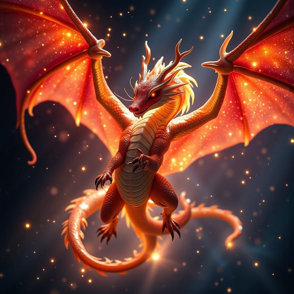 Celestial Dragon Soaring Through Cosmos in Art Nouveau Style