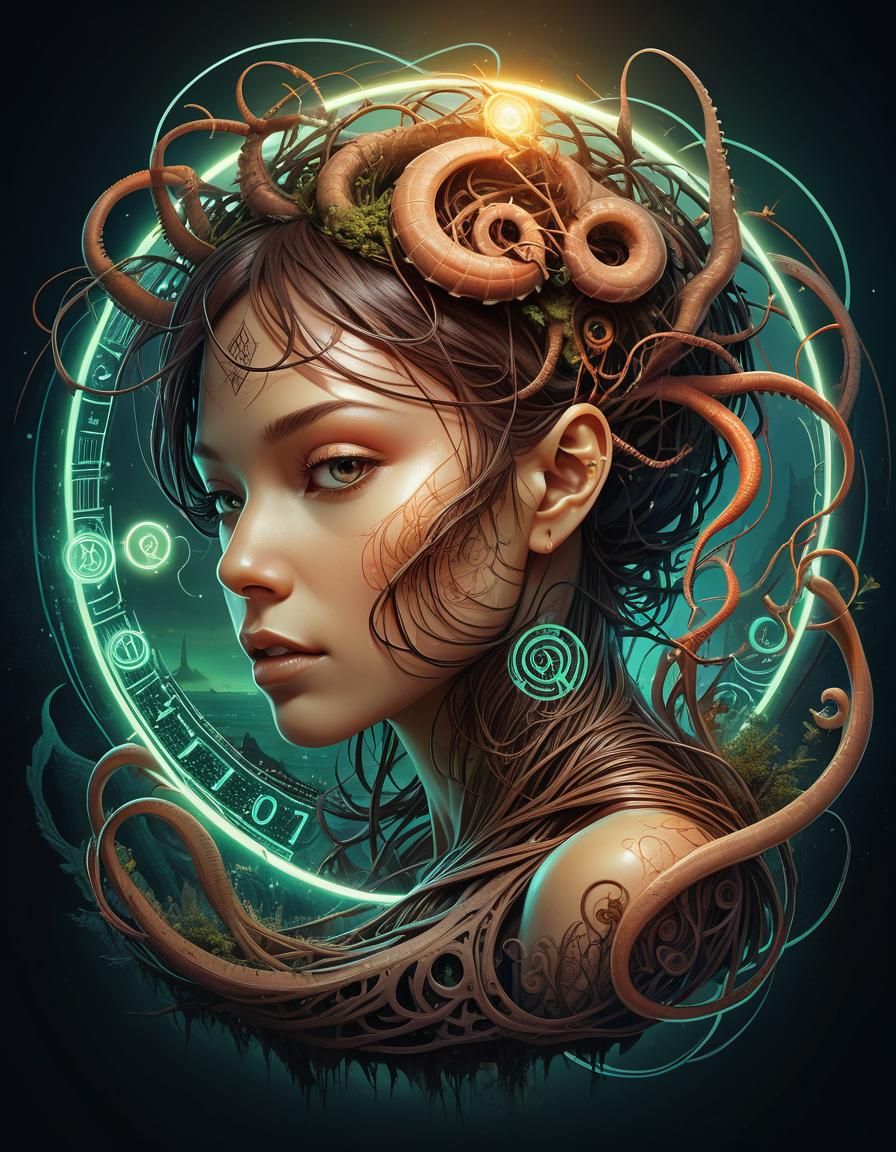 Lovecraftian Monster in Circular Vector Art Style