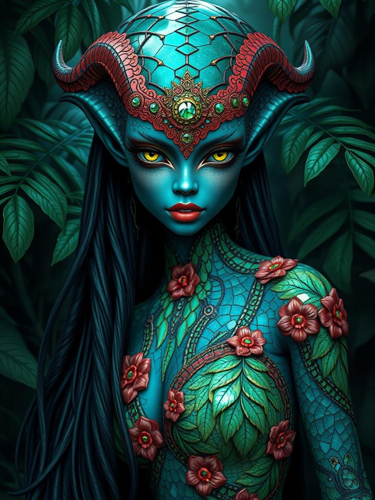 Alien Rainforest Goddess: Photorealistic Art