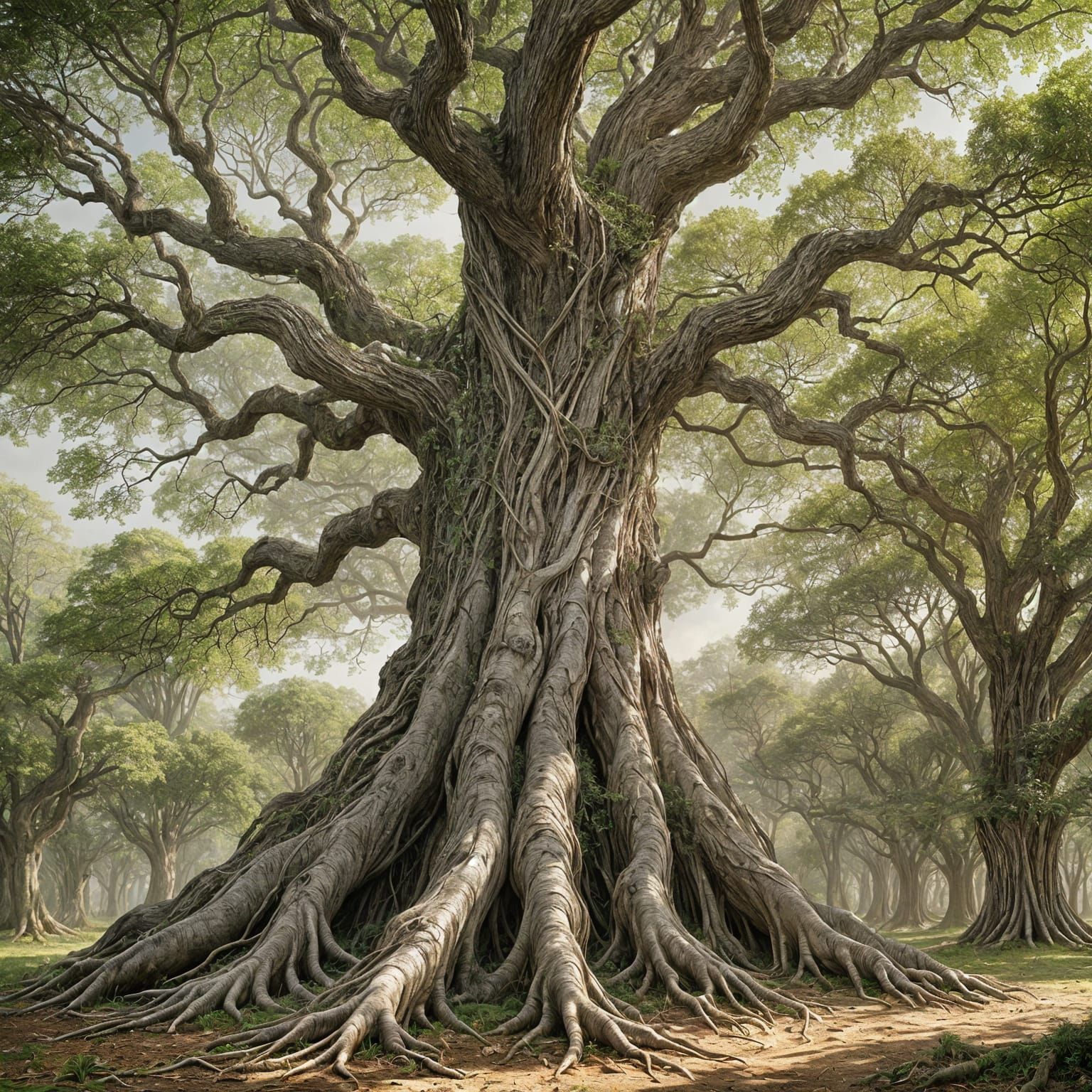 Ancient Tree Evolves from Pencil Sketch in Whimsical Art Sty...