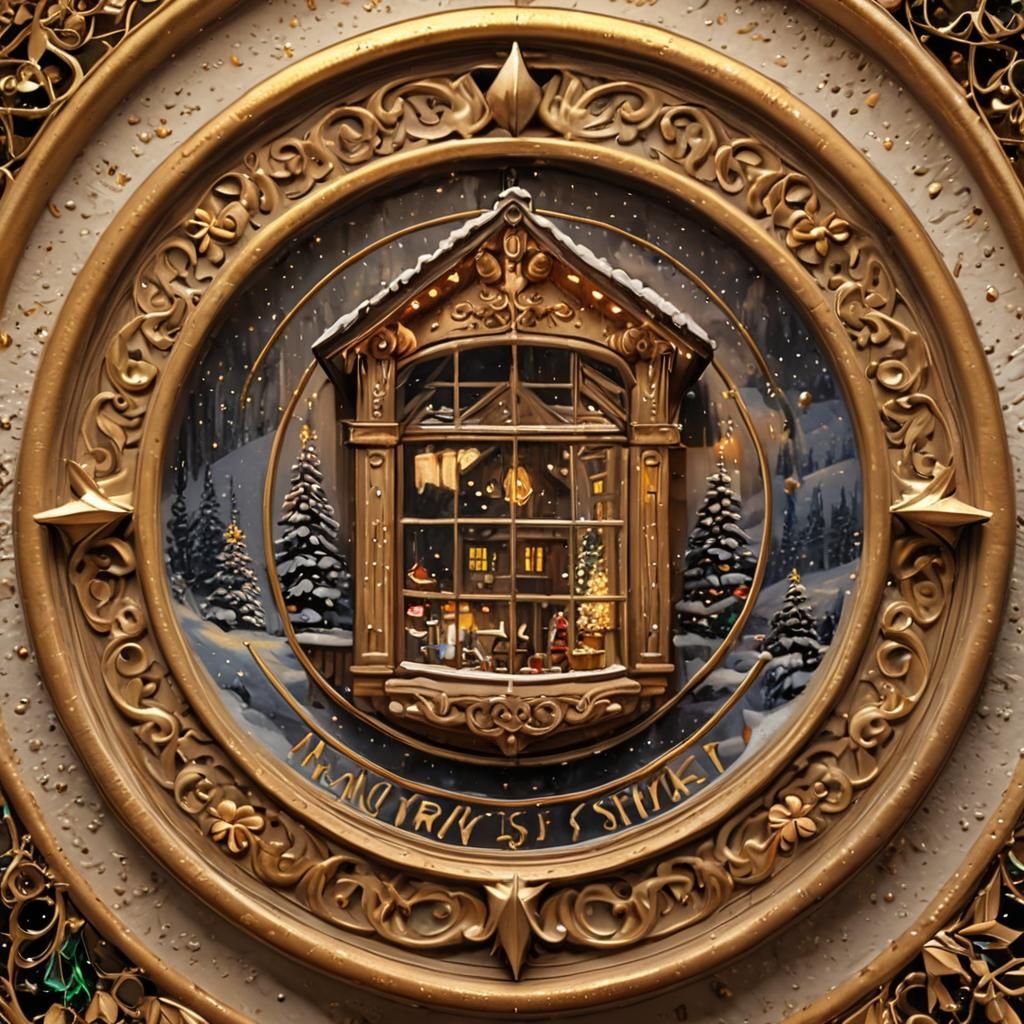 Festive Chalet in Snowy Impressionist Winter Landscape