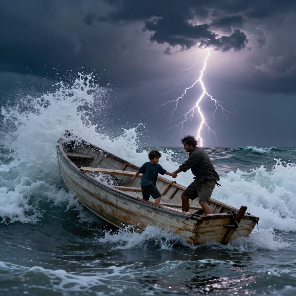 Father and Son Boat Capsizes in Stormy Sea