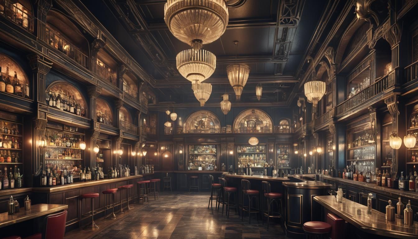 Art Deco 1920s Speakeasy Bar, Detailed Matte Painting