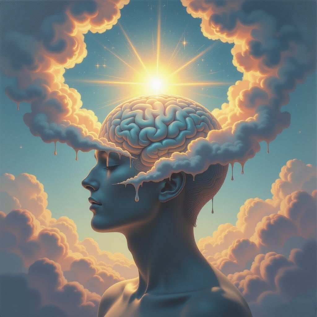 Surreal Melting Mindscape in Cosmic Watercolor Style