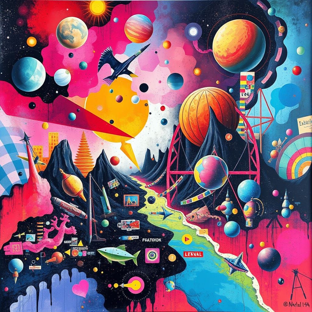 Dreamlike Reality Exploration in Vibrant Mixed Media
