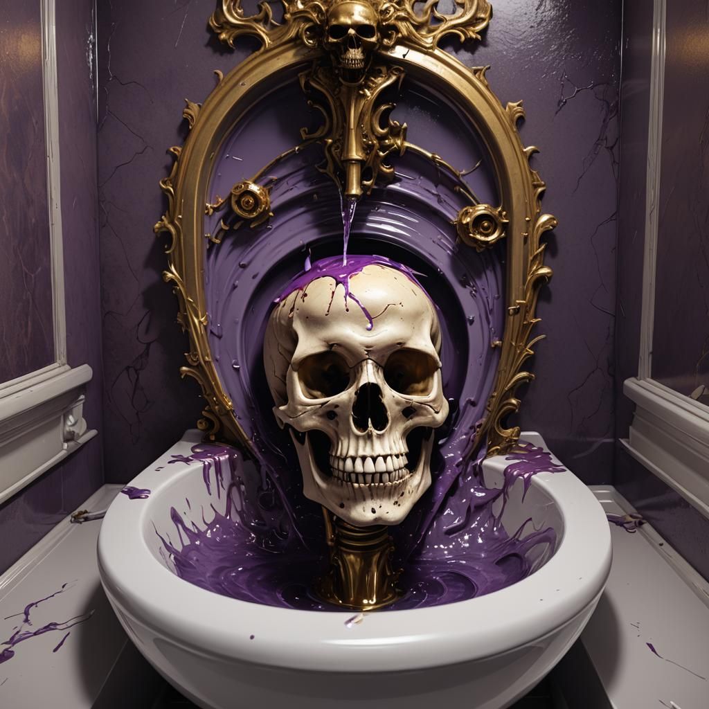 Skull Emerges from Toilet: Dark Fantasy Concept Art