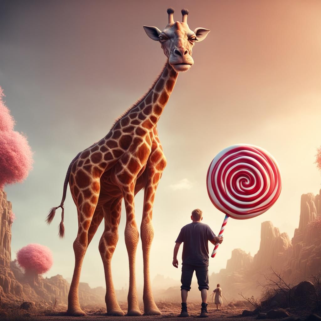 Giraffe-Humanoid with Lollipop: Fantasy Concept Art