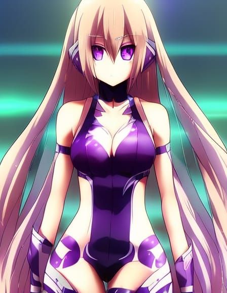 Anime Female Athlete with Blonde Hair and Purple Eyes