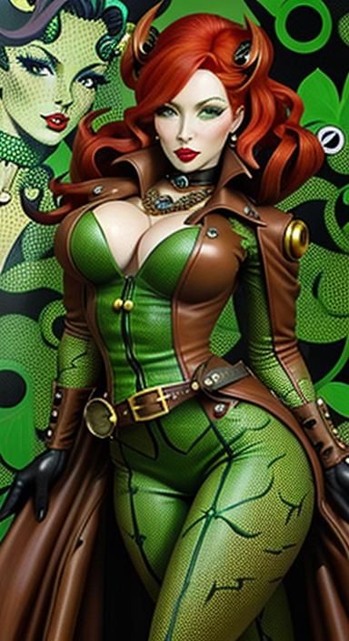 Steampunk Poison Ivy Portrait in Pop Art Style
