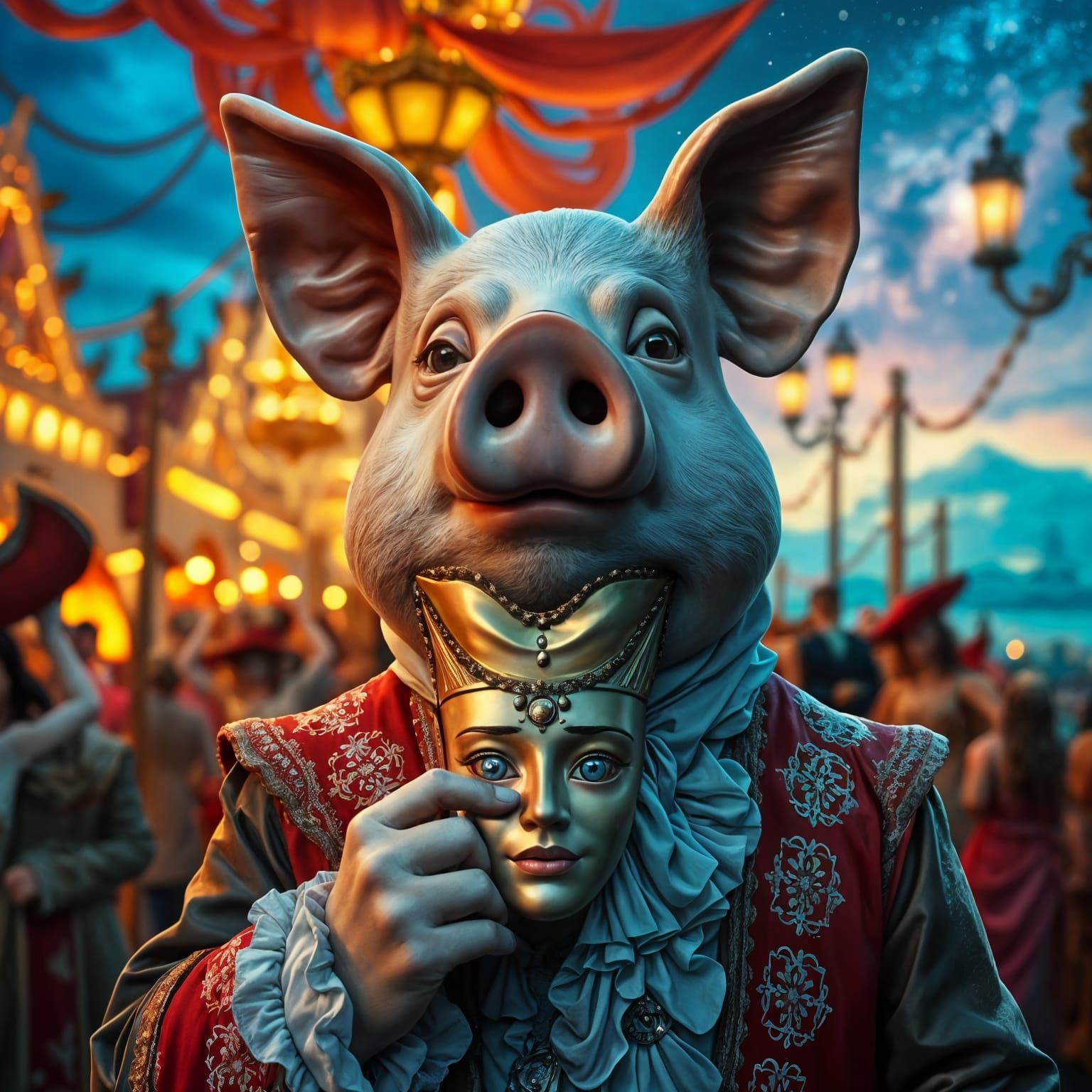 Pig-Headed Man at Venetian Carnival