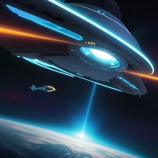 Warp Drive Spaceship Concept Art in Triadic Colors