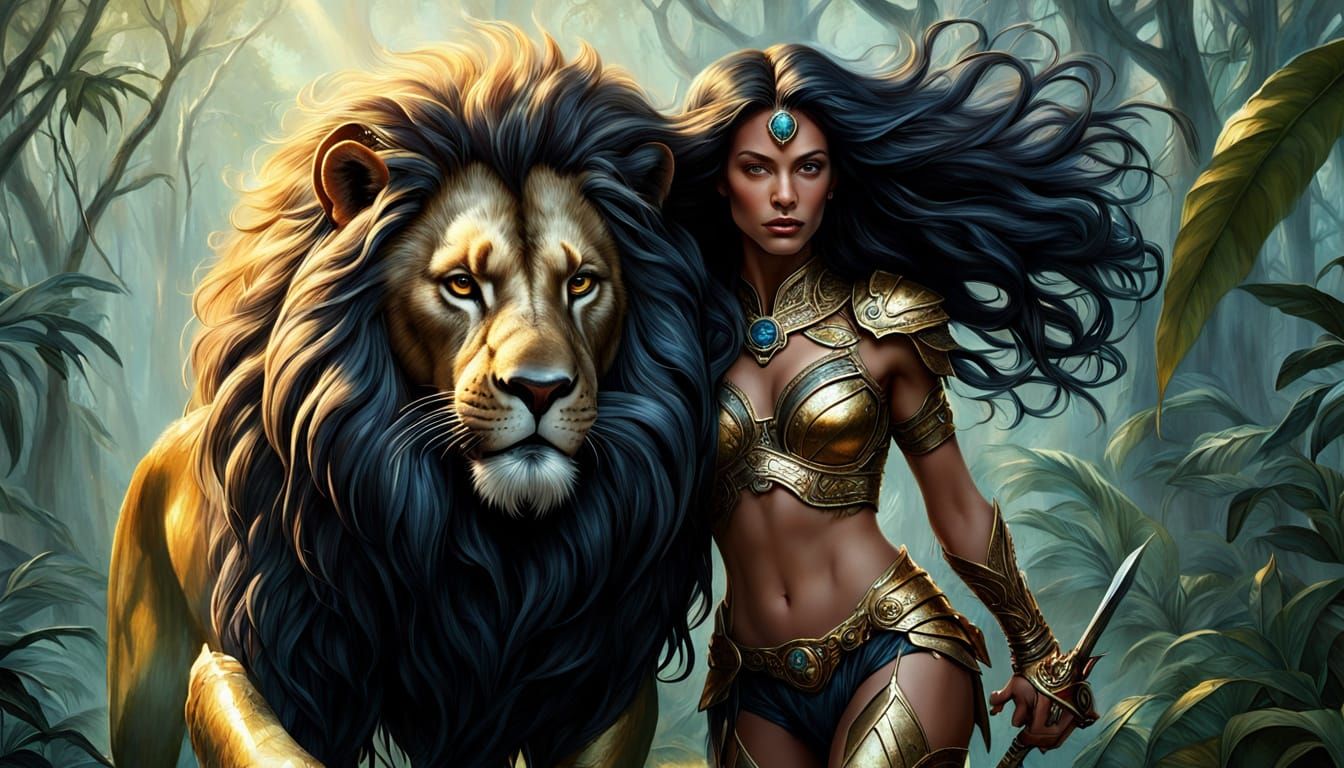 Lion Carries Warrior in Surreal Fantasy Art