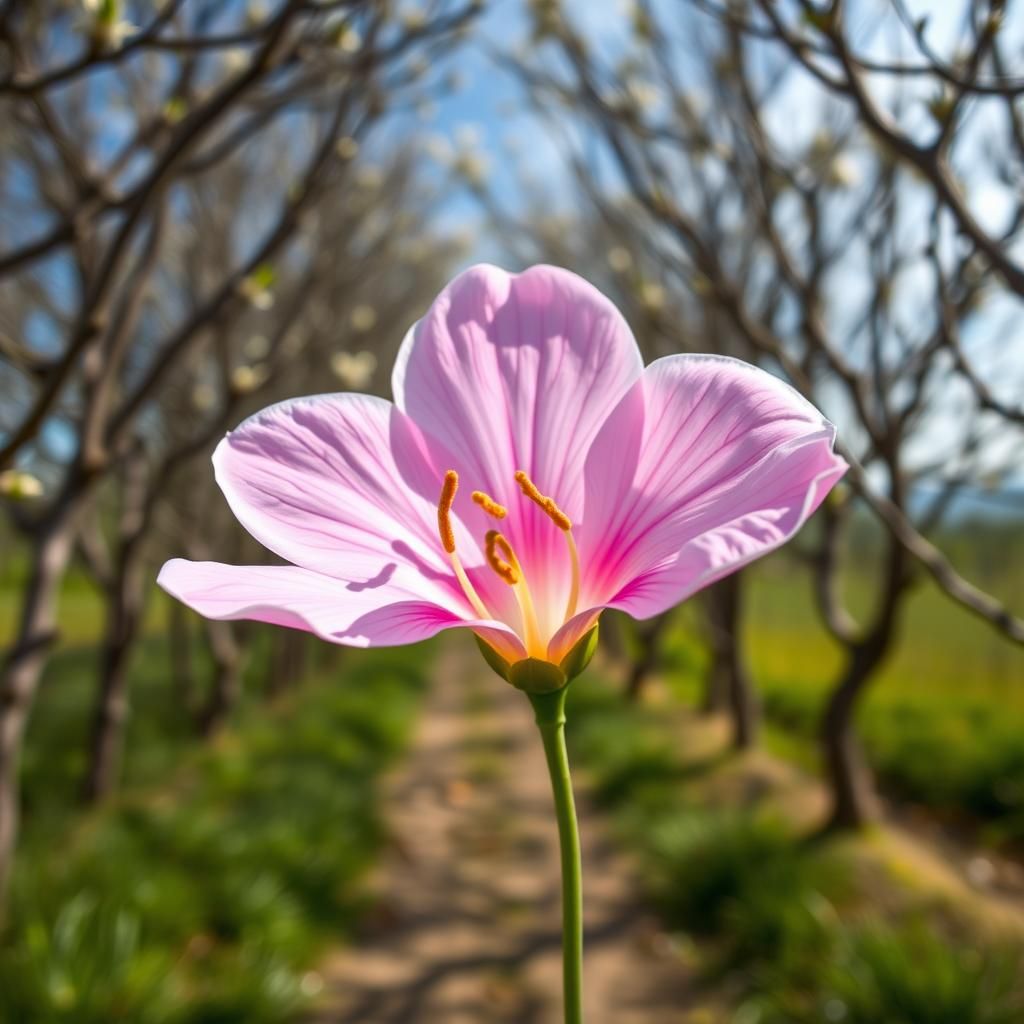 Delicate Cherry Blossom Macro on Tree-Lined Path