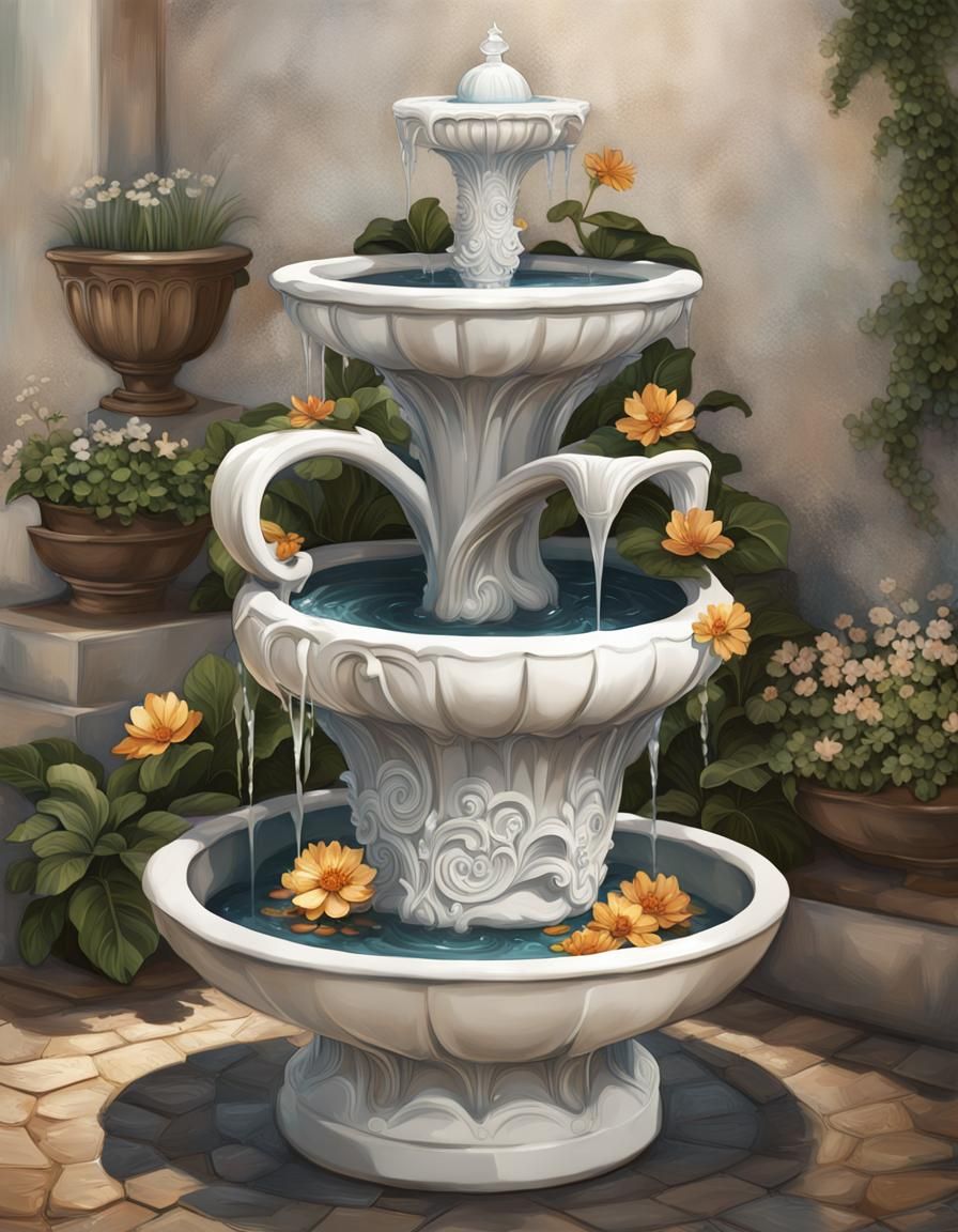 Tour de Vase  white Ceramic Outdoor Water Fountain, Water fl...