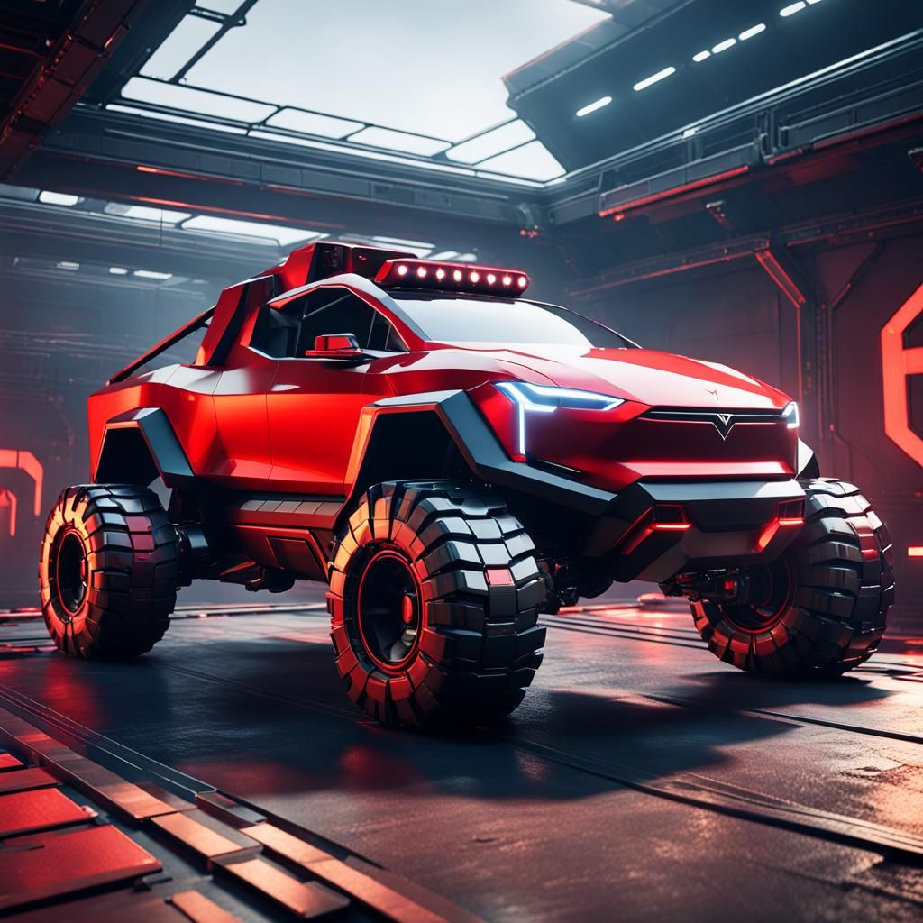 Cyberpunk Red Tesla in Epic 8K Detail