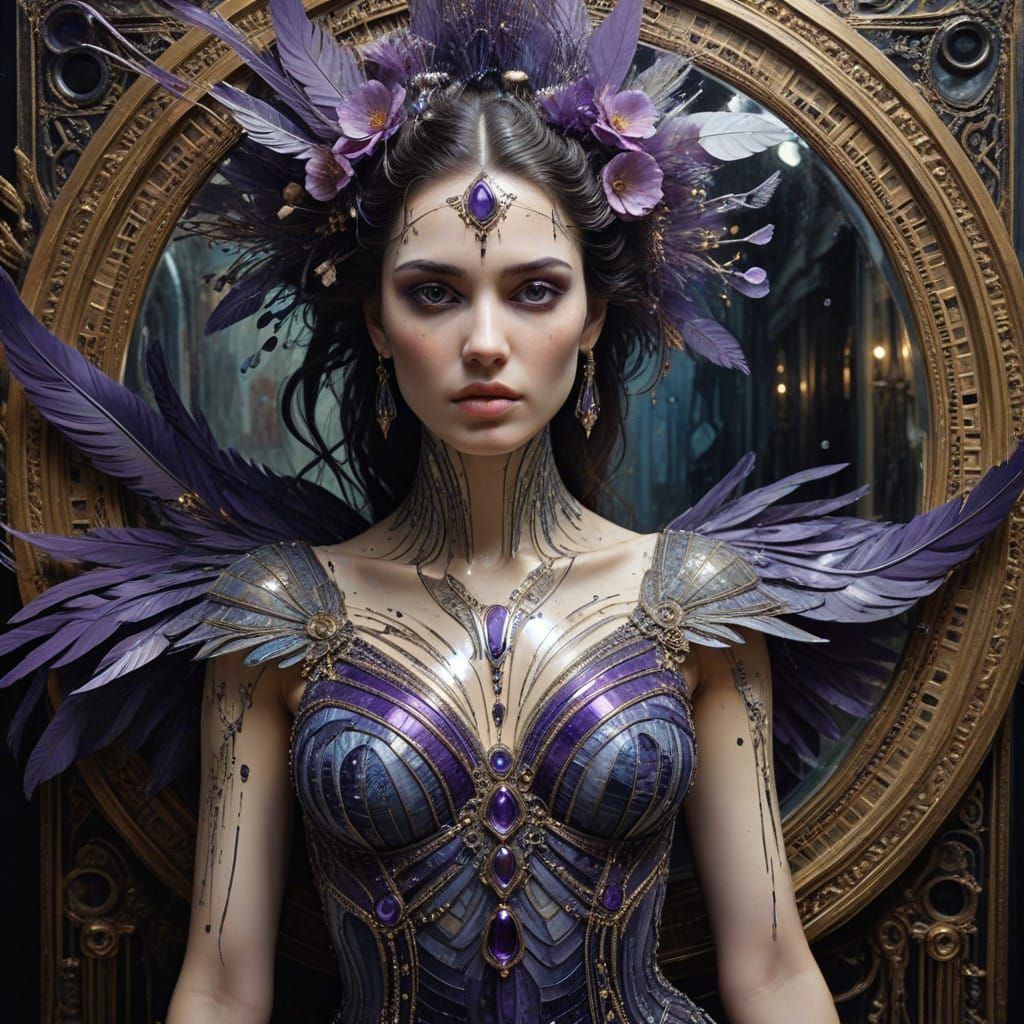 Ancient Egyptian Goddess Amidst Whirling Mirrors