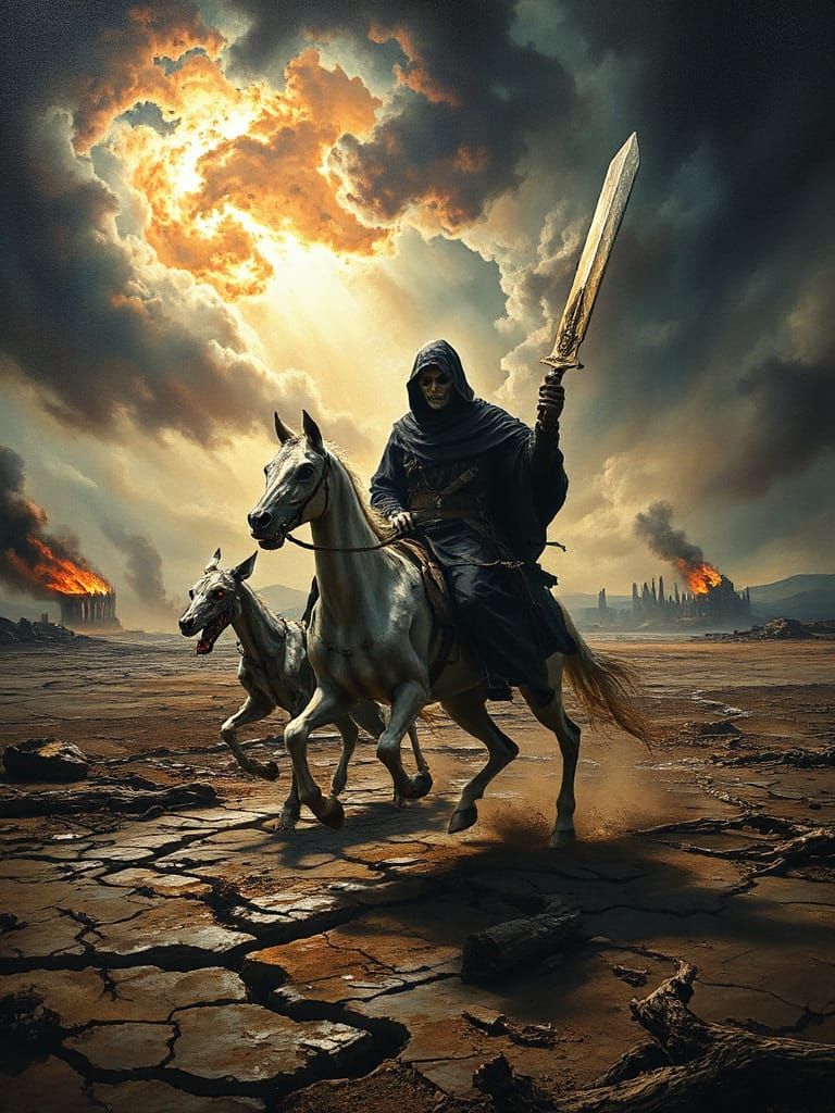 Dark Fantasy Epic: Infernal Rider on Skeletal Horse in a Sto...