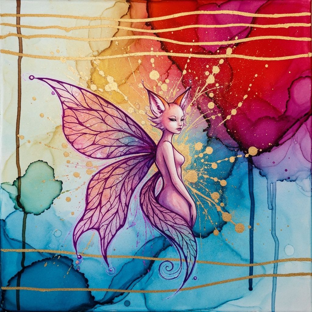 Fox Fairy with Ethereal Wings in Alcohol Ink Style