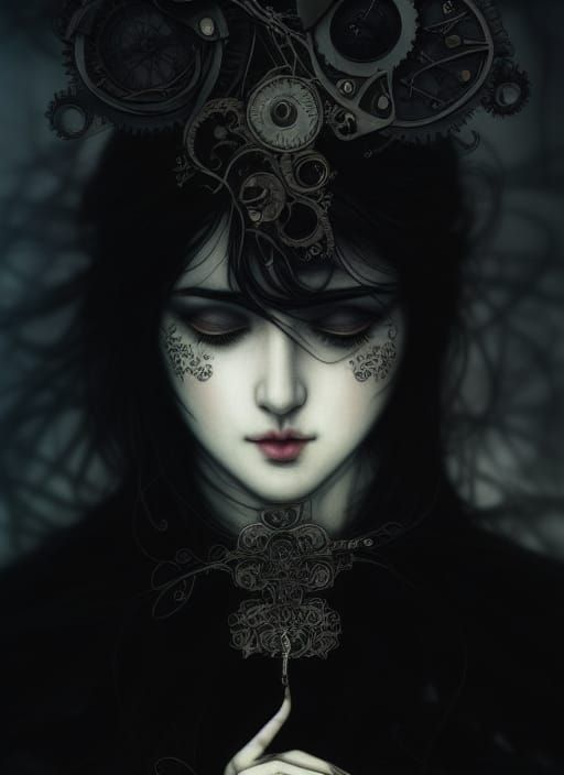 Steampunk Woman of Clocks and Gears Illustration